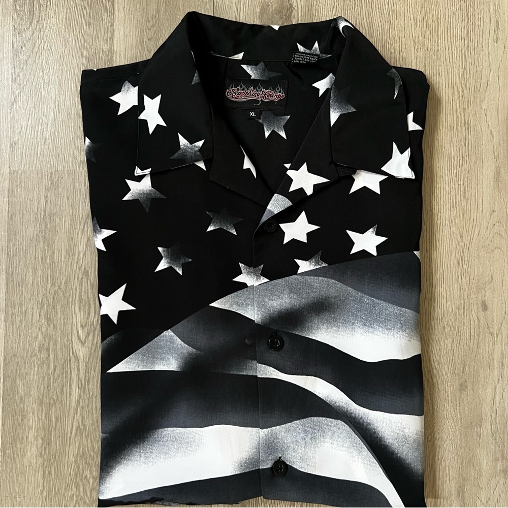 Patriotic Black and White Men's Biker Shirt